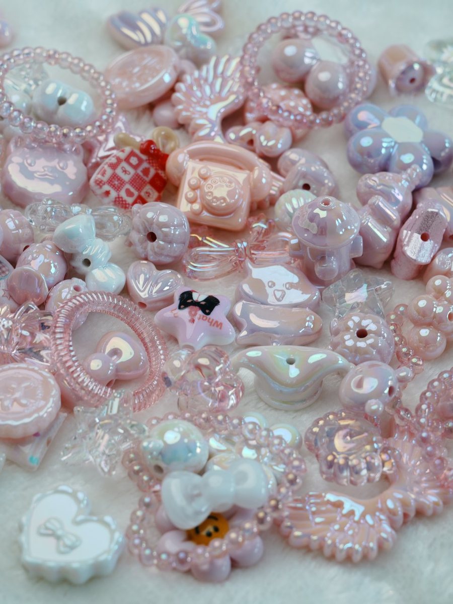 Pink bead mix with blush flowers, pearls and iridescent charms
